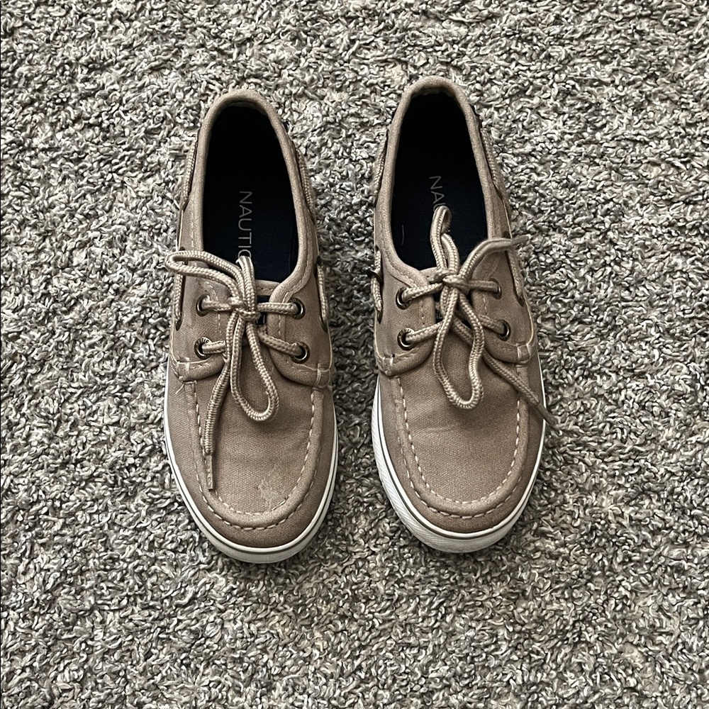 Nautica Taupe Canvas Lace-Up Boat Shoes